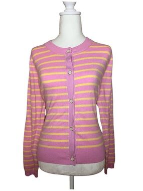 NWT Fate Pink and Yellow Striped Button-Front Cardigan Small